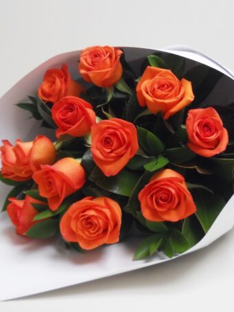 Valentine's Day Flame Orange Rose Bouquet -  Wrapped