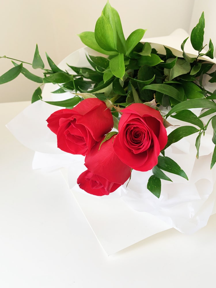 Valentine's Day - 3 Red Rose Bouquet - Wrapped