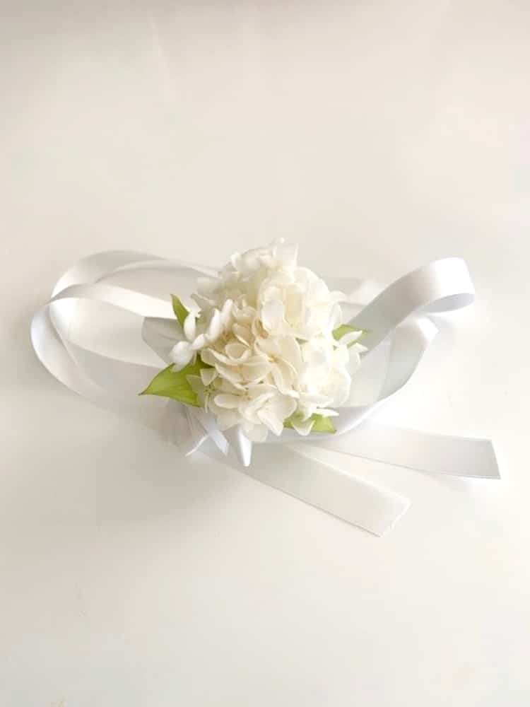 Preserved White Hydrangea Wrist Corsage
